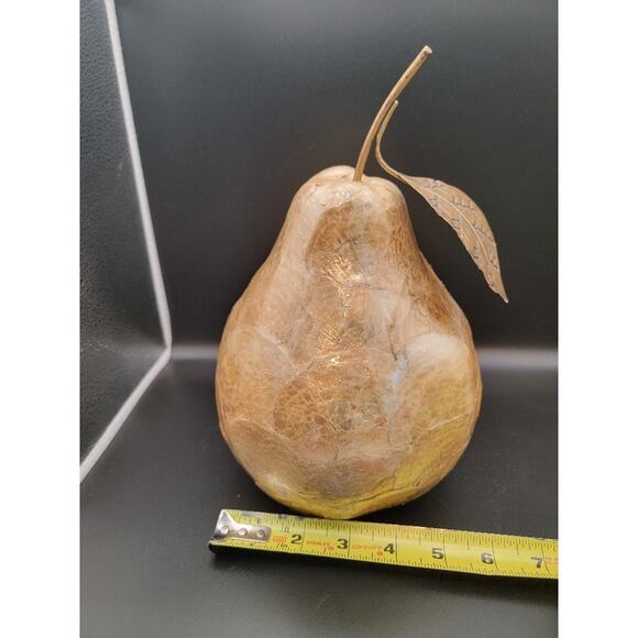 Pear Paper Mache Glazed Figurine Oversized Bookshelf Home Decor Gold 9.75"H - Picture 9 of 9